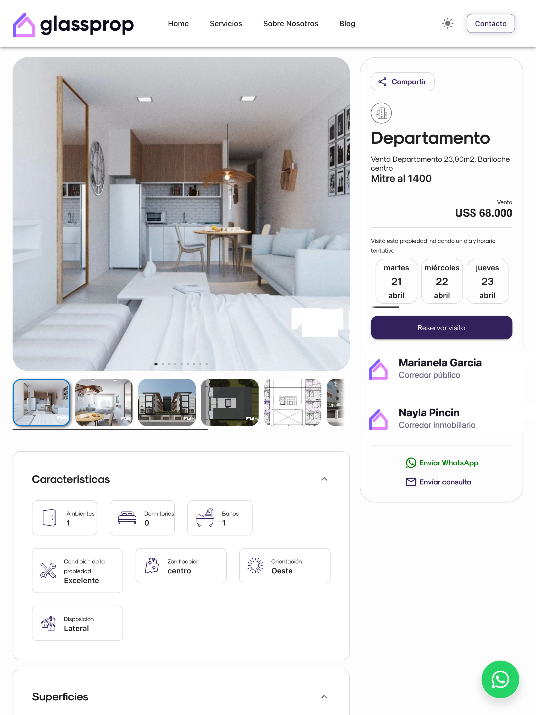 Ficha de propiedad en tablet